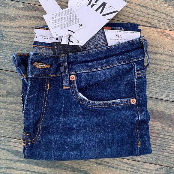 Zara mid rise skinny jeans medium blue size 6 NWT - Picture 2 of 3